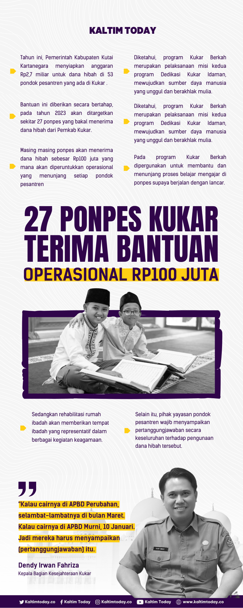 Infografik Tahun Ini, Pemkab Kukar Targetkan 27 Ponpes Terima Bantuan Operasional Rp 100 Juta